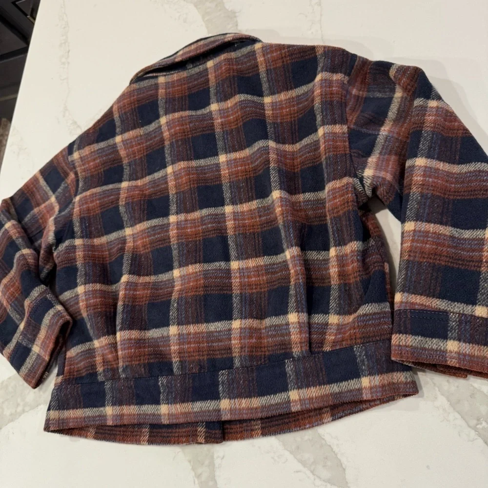 American Eagle Plaid Oversized Lined Shacket Women’s Medium Brown/Navy Jacket - Picture 9 of 9